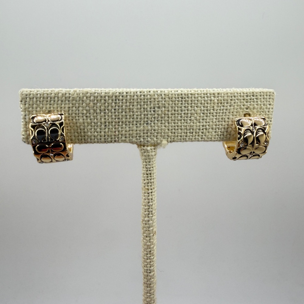 Authentic COACH engraved signature, w/ rhinestones huggie hoop earrings! - Picture 8 of 15